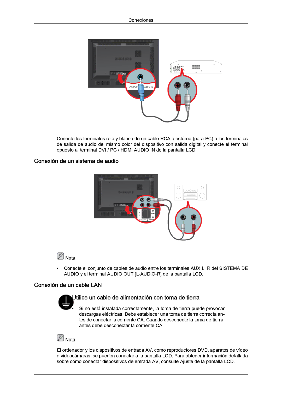 Samsung LH46SOQMSC/EN, LH46SOUQSC/EN, LH46SOTMBC/EN, LH46SOPMBC/EN, LH46SOUMSC/EN manual Conexión de un sistema de audio 