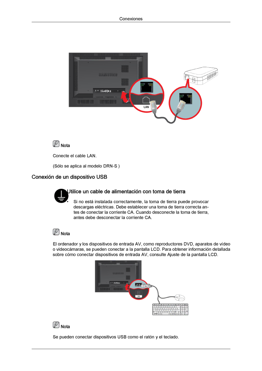 Samsung LH46SOPQBC/EN, LH46SOUQSC/EN, LH46SOTMBC/EN, LH46SOPMBC/EN, LH46SOUMSC/EN, LH46SOQMSC/EN manual Conexiones 