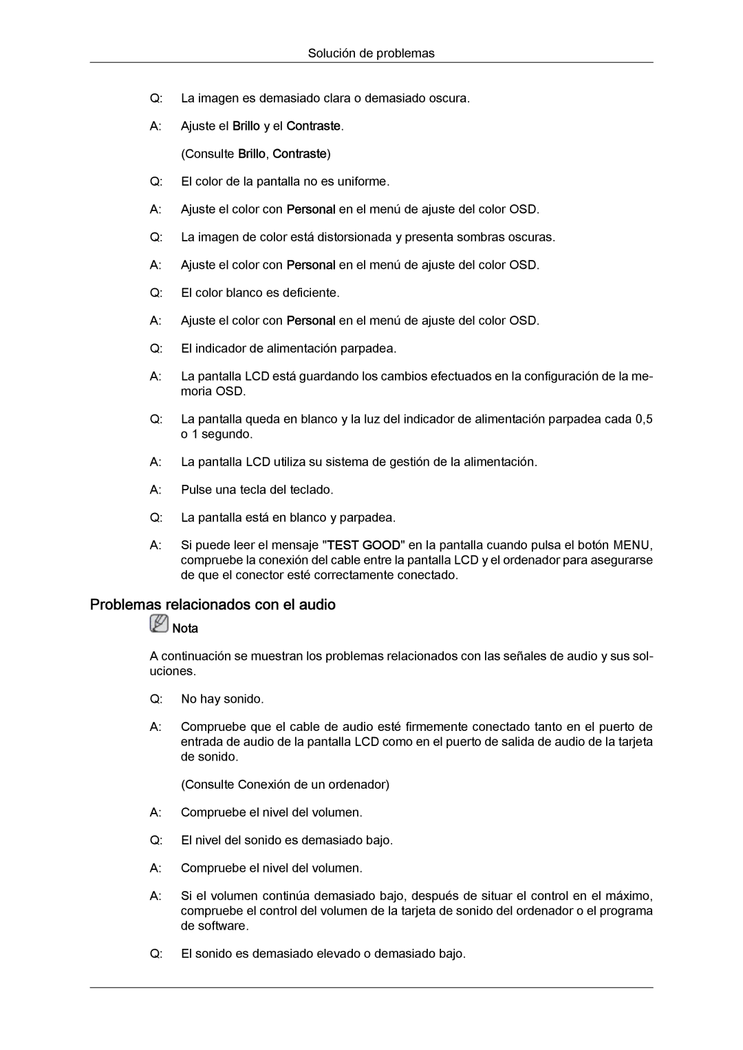 Samsung LH46SOQMSC/EN, LH46SOUQSC/EN, LH46SOTMBC/EN, LH46SOPMBC/EN, LH46SOUMSC/EN manual Problemas relacionados con el audio 