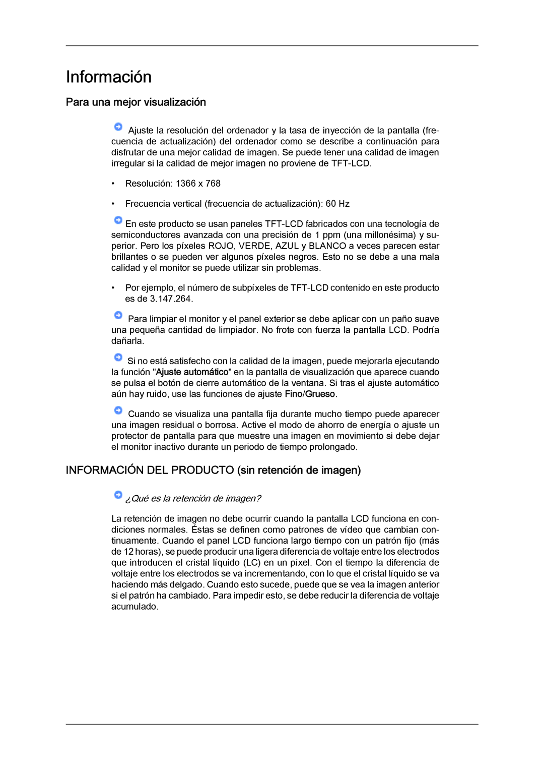 Samsung LH46SOUQSC/EN, LH46SOTMBC/EN manual Para una mejor visualización, Información DEL Producto sin retención de imagen 