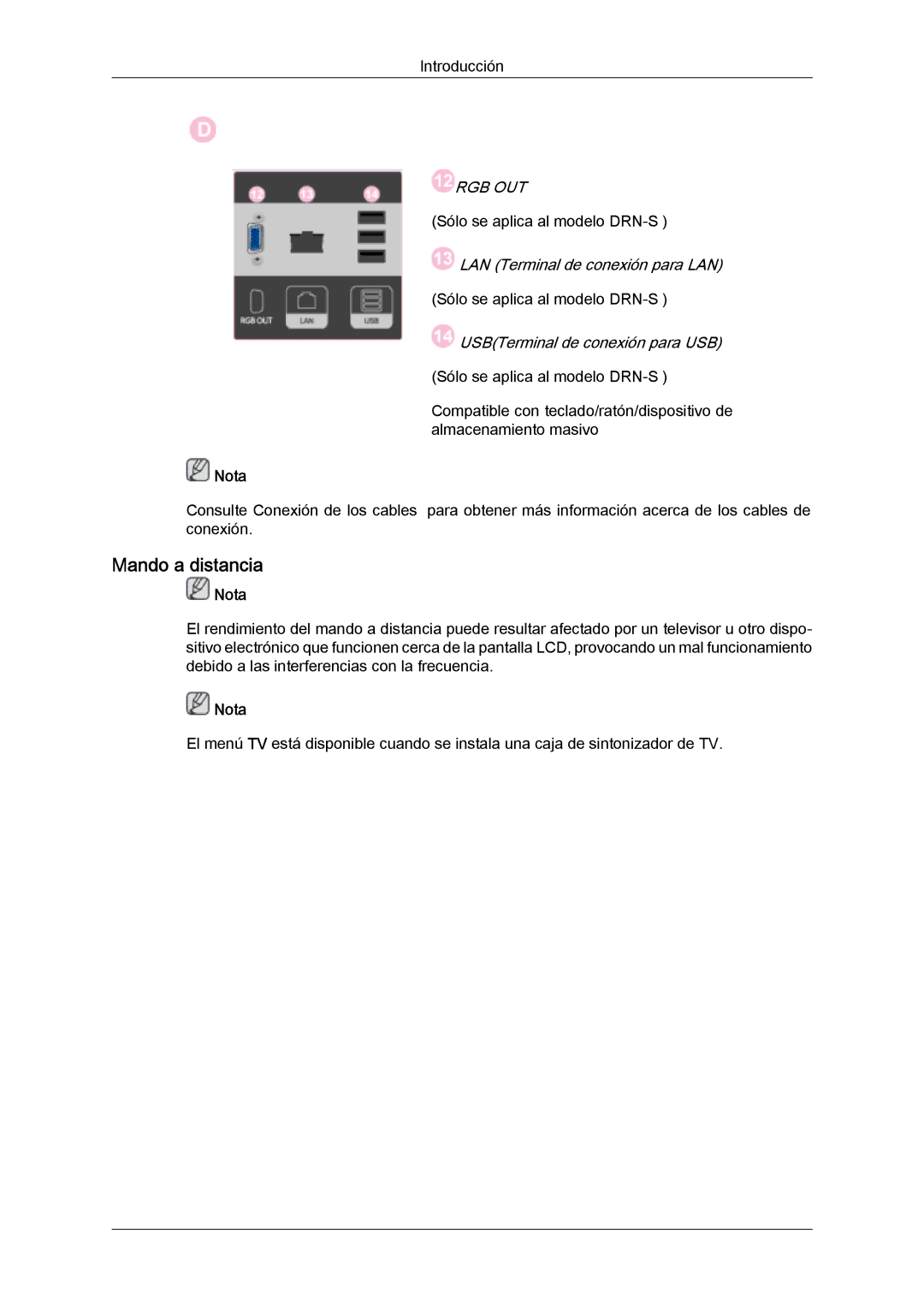 Samsung LH46SOQMSC/EN, LH46SOUQSC/EN, LH46SOTMBC/EN, LH46SOPMBC/EN, LH46SOUMSC/EN, LH46SOPQBC/EN Mando a distancia, Rgb Out 