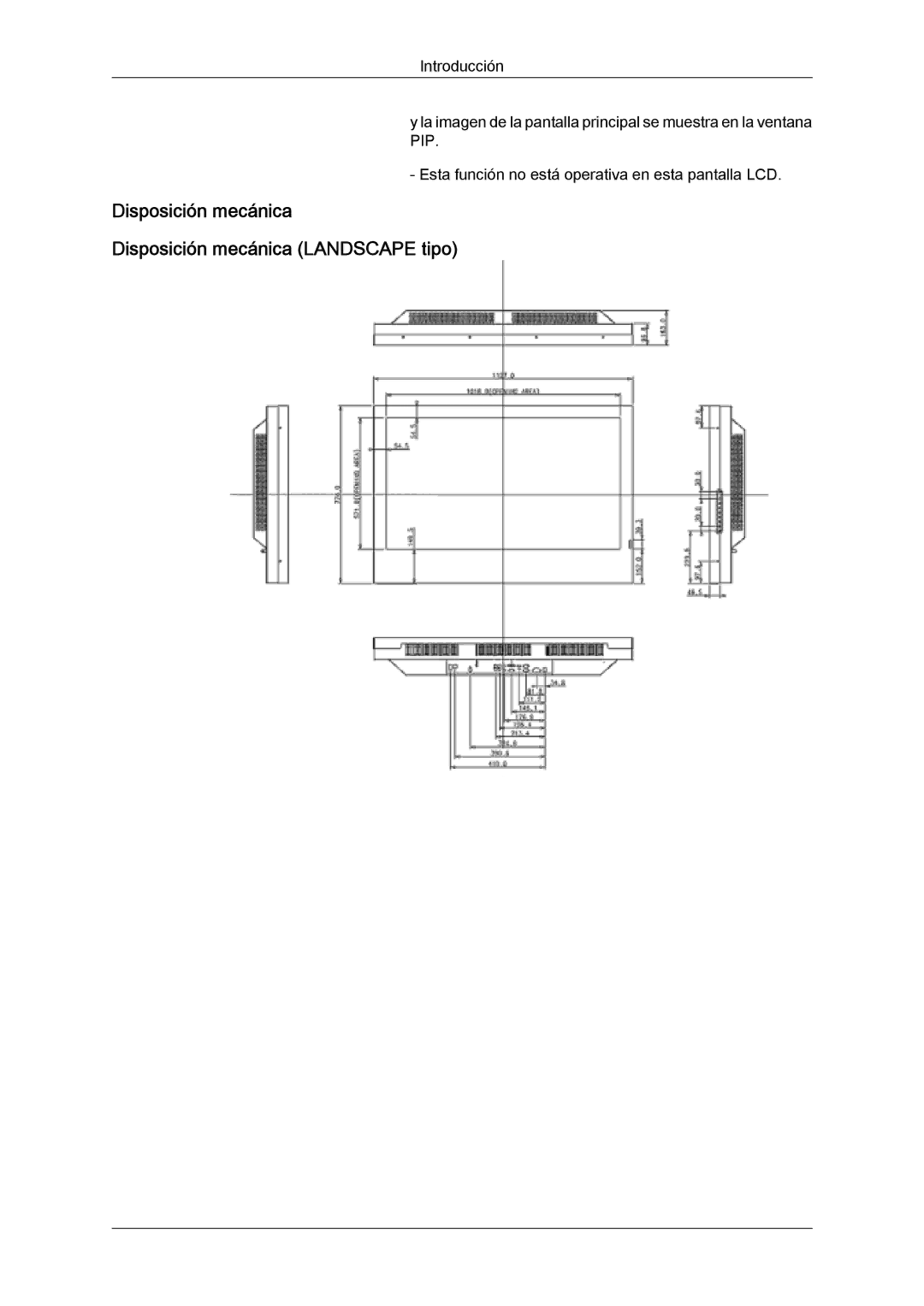 Samsung LH46SOPMBC/EN, LH46SOUQSC/EN, LH46SOTMBC/EN, LH46SOUMSC/EN Disposición mecánica Disposición mecánica Landscape tipo 