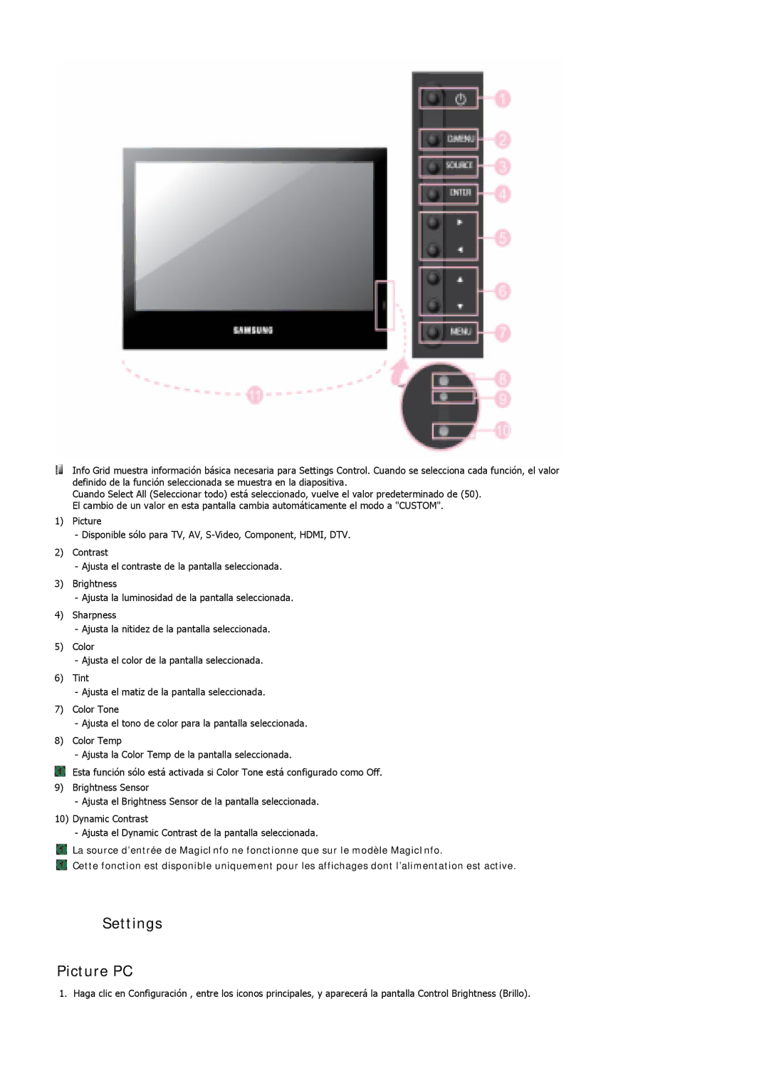 Samsung LH46SOUMSC/EN, LH46SOUQSC/EN, LH46SOTMBC/EN, LH46SOPMBC/EN, LH46SOQMSC/EN, LH46SOPQBC/EN manual Settings Picture PC 