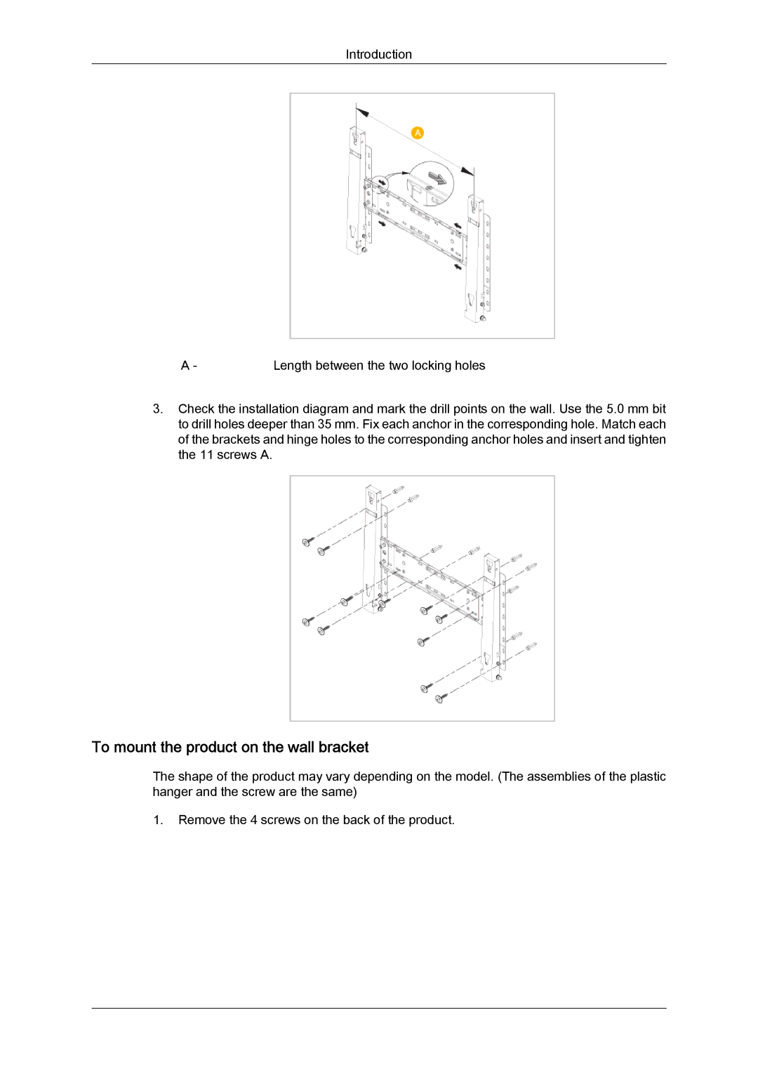 Samsung LH46SOUQSC/EN, LH46SOTMBC/EN, LH46SOQQSC/EN, LH46SOPMBC/EN, LH46SOUMSC/EN To mount the product on the wall bracket 