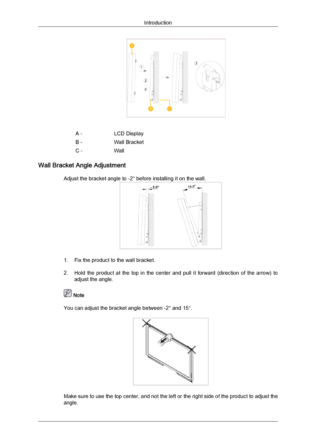 Samsung LH46SOQQSC/EN, LH46SOUQSC/EN, LH46SOTMBC/EN, LH46SOPMBC/EN, LH46SOUMSC/EN, LH46SOTQBC/EN Wall Bracket Angle Adjustment 