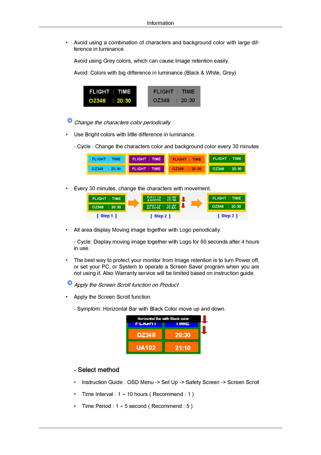 Samsung LH46SOPQBC/EN, LH46SOUQSC/EN, LH46SOTMBC/EN, LH46SOQQSC/EN Select method, Change the characters color periodically 