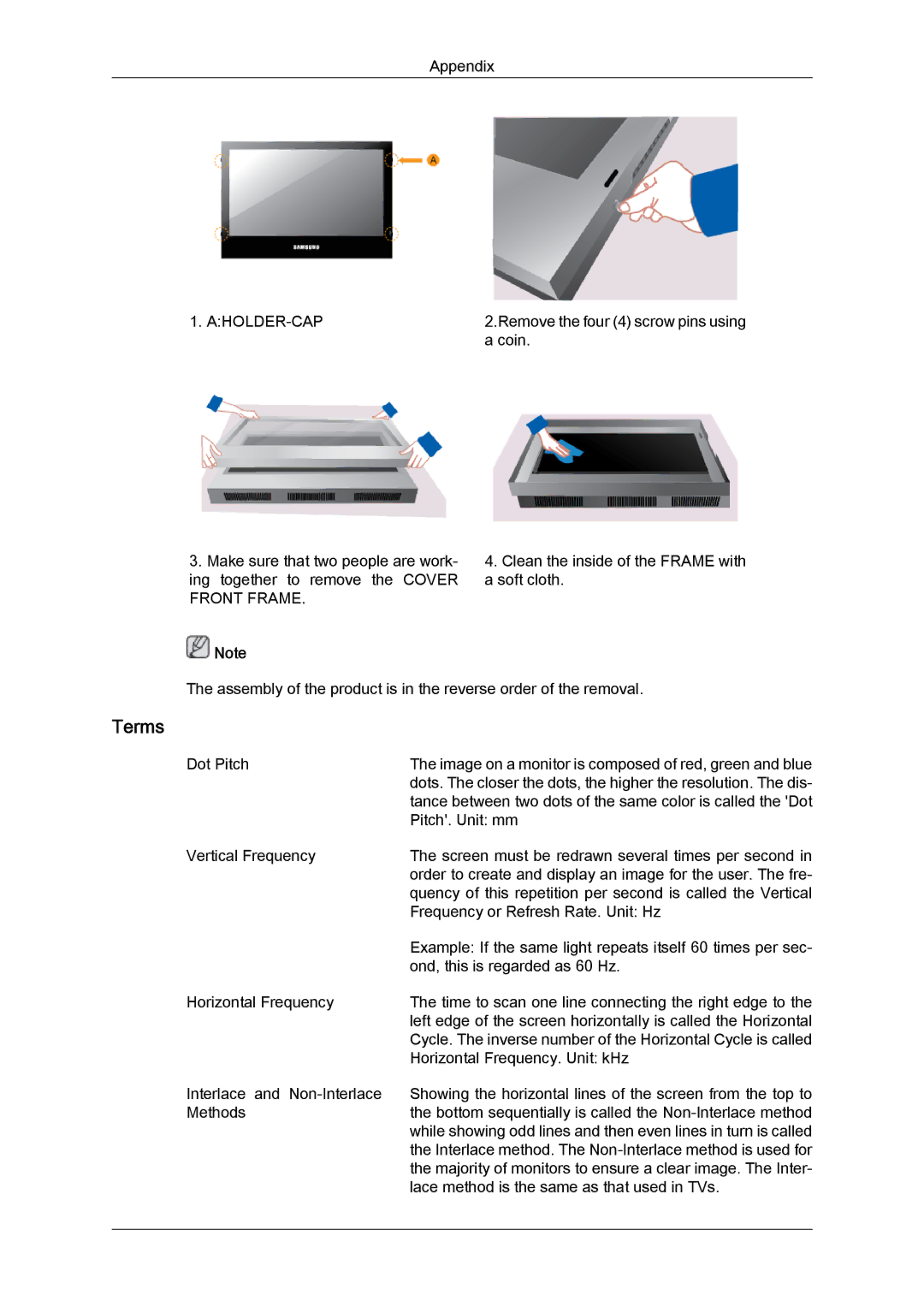 Samsung LH46SOPMBC/EN, LH46SOUQSC/EN, LH46SOTMBC/EN, LH46SOQQSC/EN, LH46SOUMSC/EN, LH46SOTQBC/EN manual Terms, Aholder-Cap 