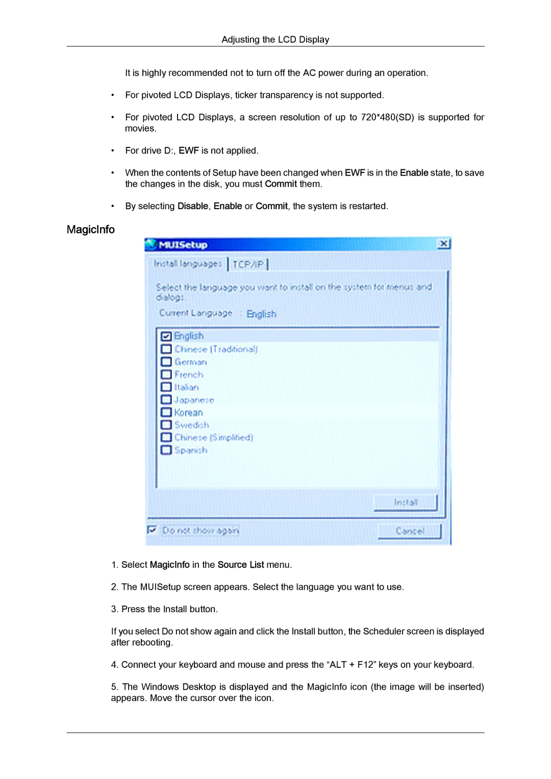 Samsung LH46SOPMSQ/EN, LH46SOUQSC/EN, LH46SOTMBC/EN, LH46SOQQSC/EN manual Select MagicInfo in the Source List menu 