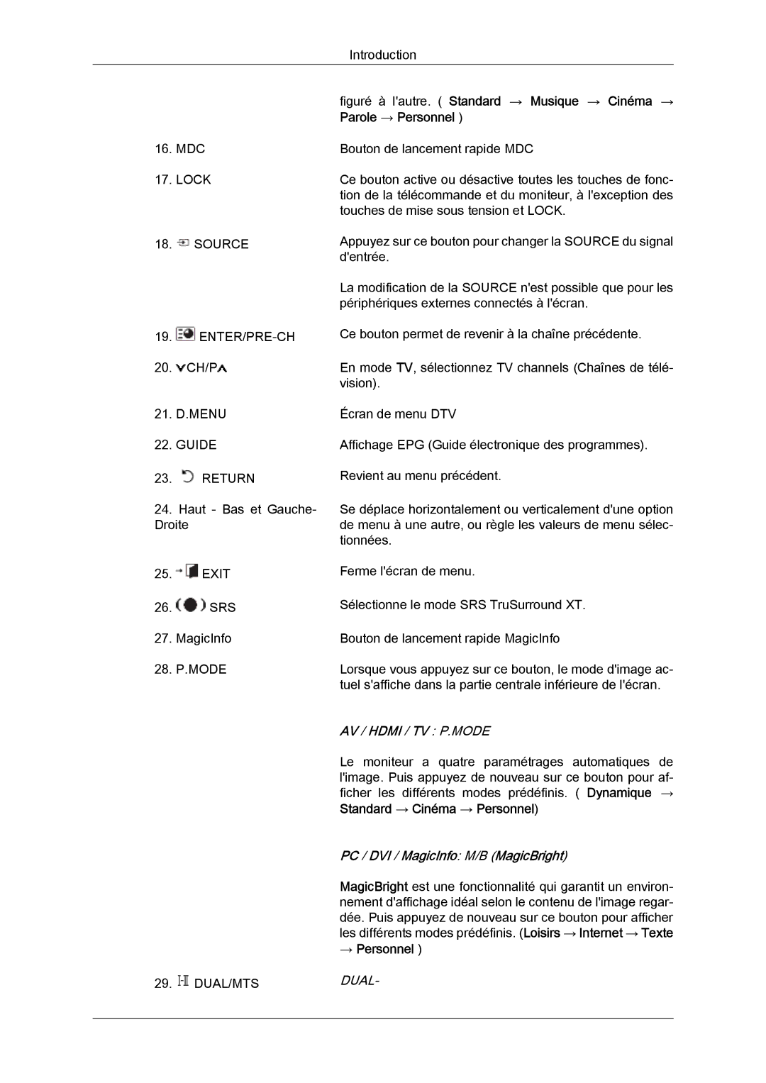 Samsung LH46SOQQSC/EN, LH46SOUQSC/EN manual Parole → Personnel, AV / Hdmi / TV P.MODE, Standard → Cinéma → Personnel, Dual 