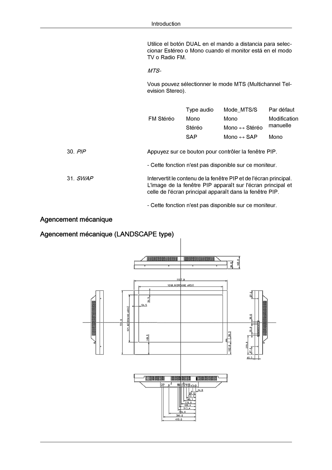 Samsung LH46SOPMBC/EN, LH46SOUQSC/EN, LH46SOTMBC/EN manual Agencement mécanique Agencement mécanique Landscape type, Mts 