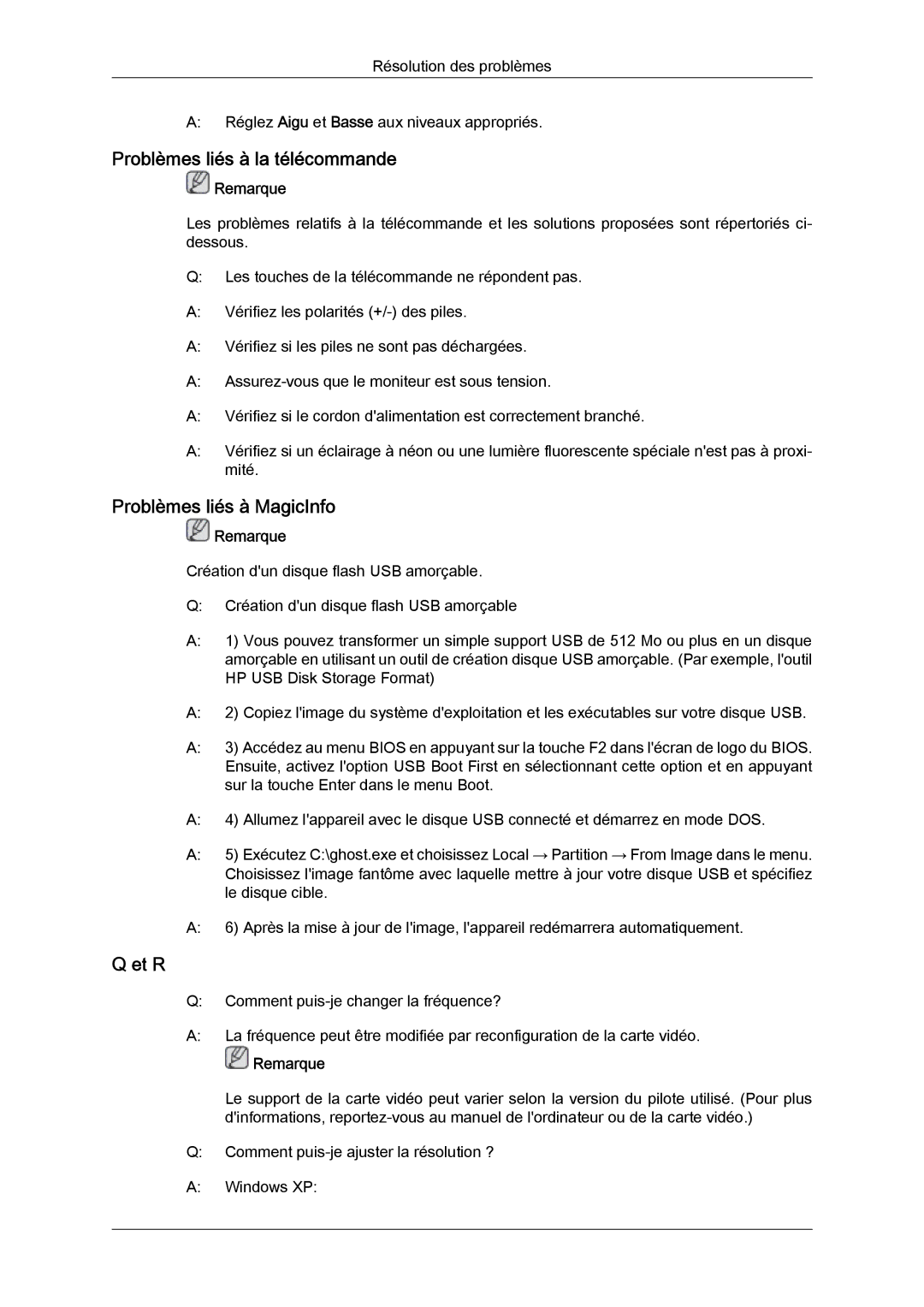 Samsung LH46SOTQBC/EN, LH46SOUQSC/EN, LH46SOTMBC/EN manual Problèmes liés à la télécommande, Problèmes liés à MagicInfo, Et R 