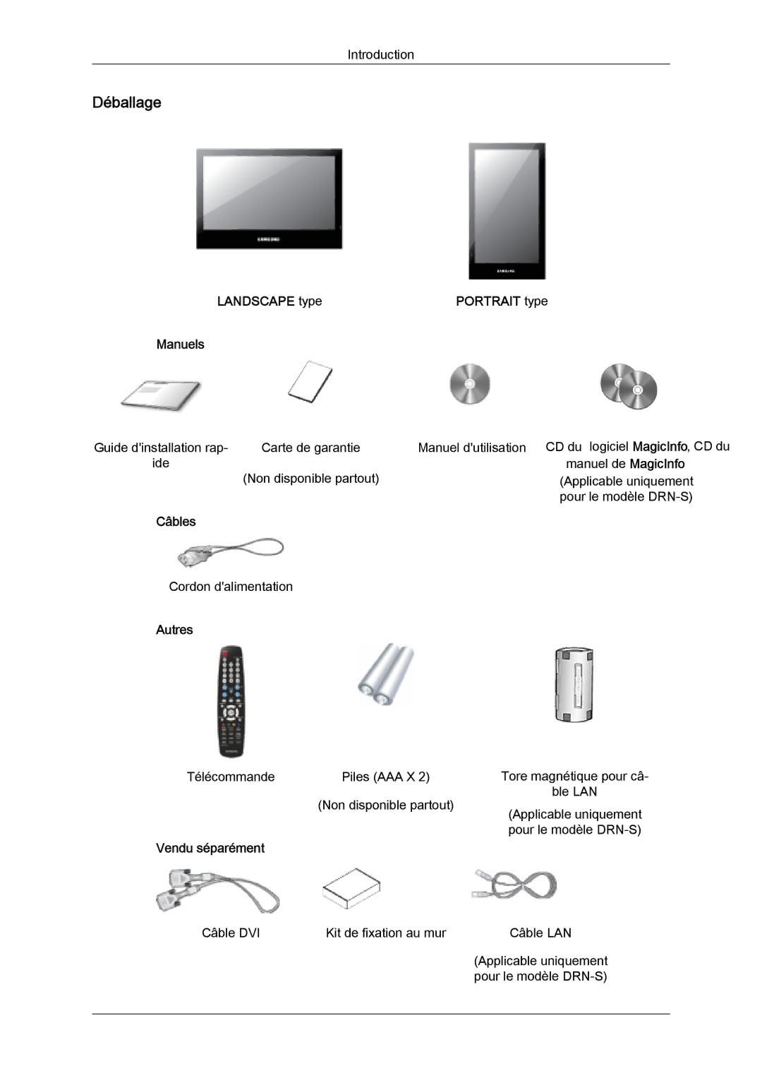 Samsung LH46SOPMBC/EN, LH46SOUQSC/EN, LH46SOTMBC/EN, LH46SOQQSC/EN, LH46SOUMSC/EN, LH46SOTQBC/EN, LH46SOQMSC/EN manual Déballage 