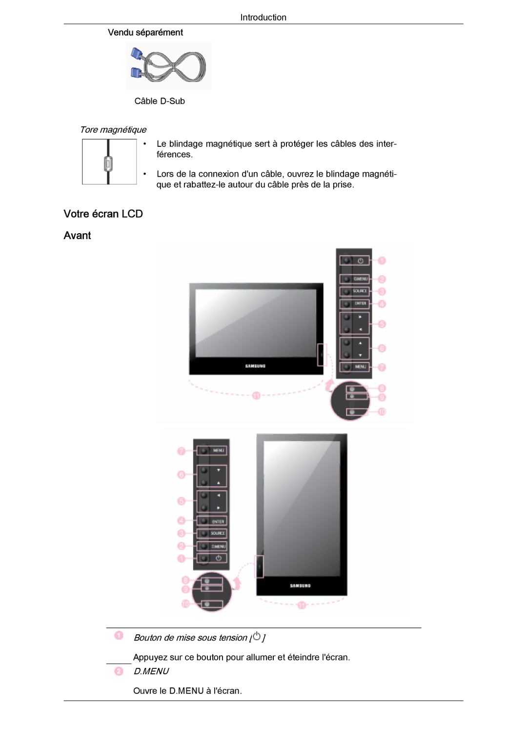 Samsung LH46SOUMSC/EN, LH46SOUQSC/EN, LH46SOTMBC/EN, LH46SOQQSC/EN, LH46SOPMBC/EN manual Votre écran LCD Avant, Tore magnétique 