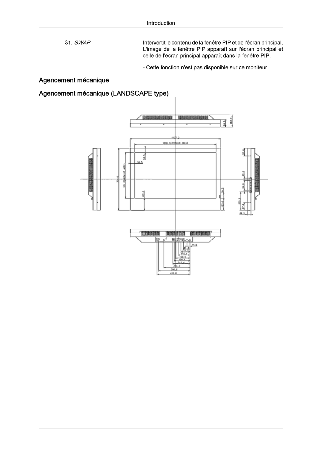 Samsung LH46SOUMSC/EN, LH46SOUQSC/EN, LH46SOTMBC/EN, LH46SOQQSC/EN Agencement mécanique Agencement mécanique Landscape type 