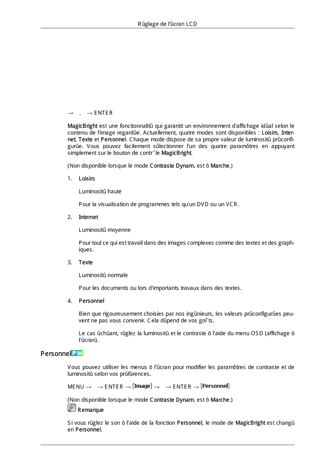 Samsung LH46SOUMSC/EN, LH46SOUQSC/EN, LH46SOTMBC/EN, LH46SOQQSC/EN manual Personnel, Loisirs Luminosité haute, Internet, Texte 