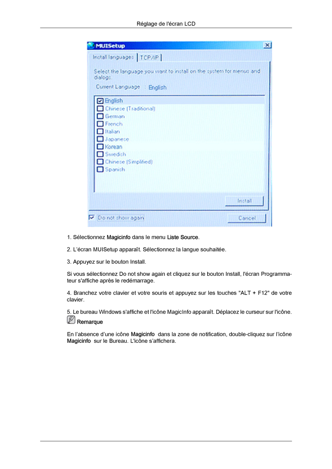 Samsung LH46SOQQSC/EN, LH46SOUQSC/EN, LH46SOTMBC/EN, LH46SOPMBC/EN, LH46SOUMSC/EN, LH46SOTQBC/EN, LH46SOQMSC/EN manual Remarque 