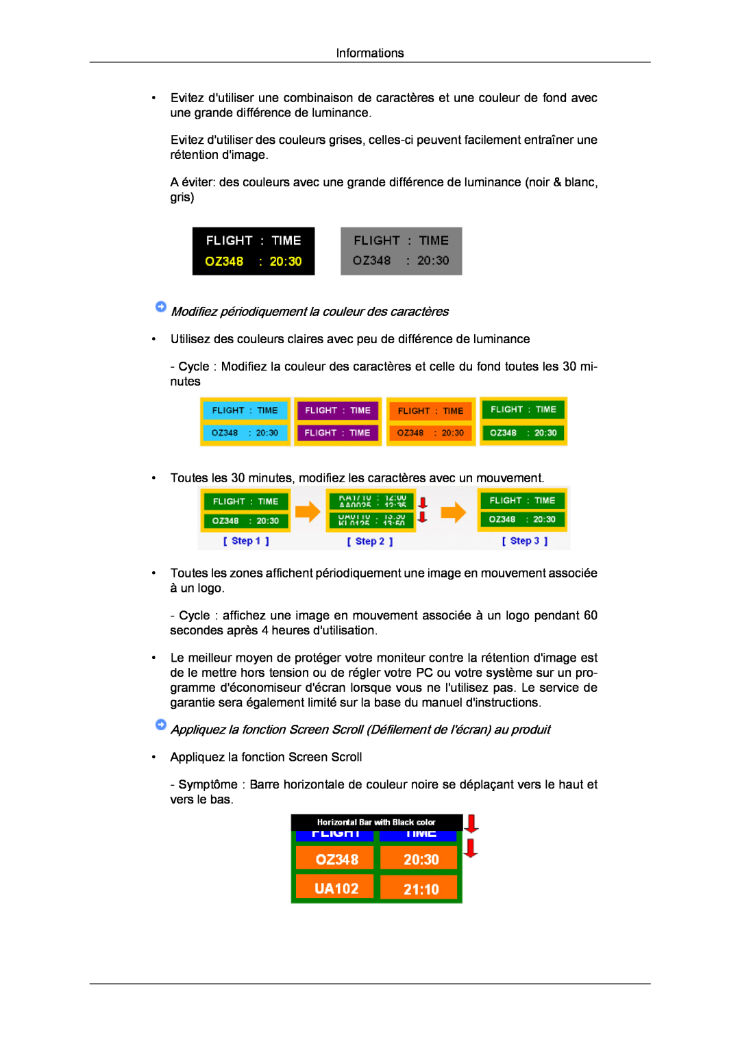 Samsung LH46SOPQBC/EN, LH46SOUQSC/EN, LH46SOTMBC/EN, LH46SOQQSC/EN manual Modifiez périodiquement la couleur des caractères 