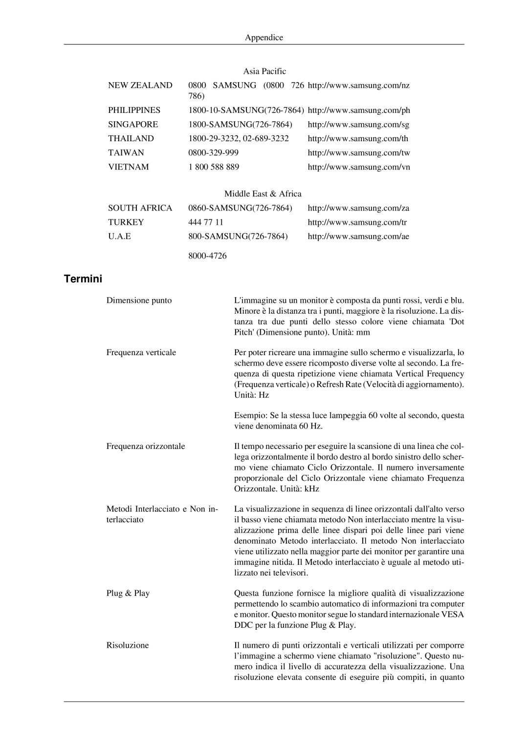 Samsung LH46TCTMBC/EN manual Termini, Middle East & Africa 