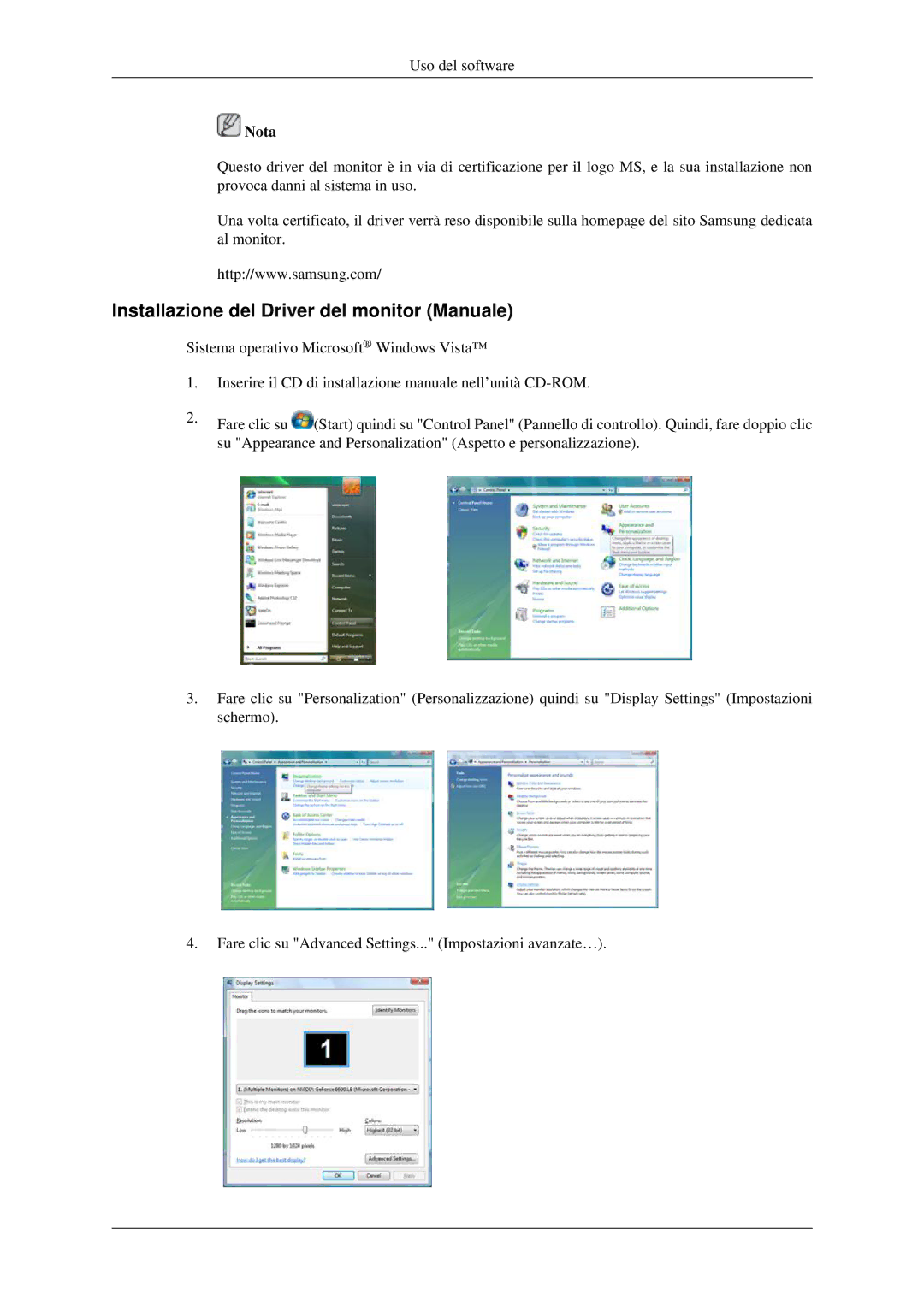 Samsung LH46TCTMBC/EN manual Installazione del Driver del monitor Manuale 