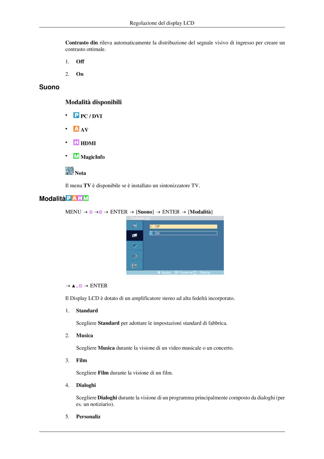 Samsung LH46TCTMBC/EN manual Suono, Musica, Dialoghi 