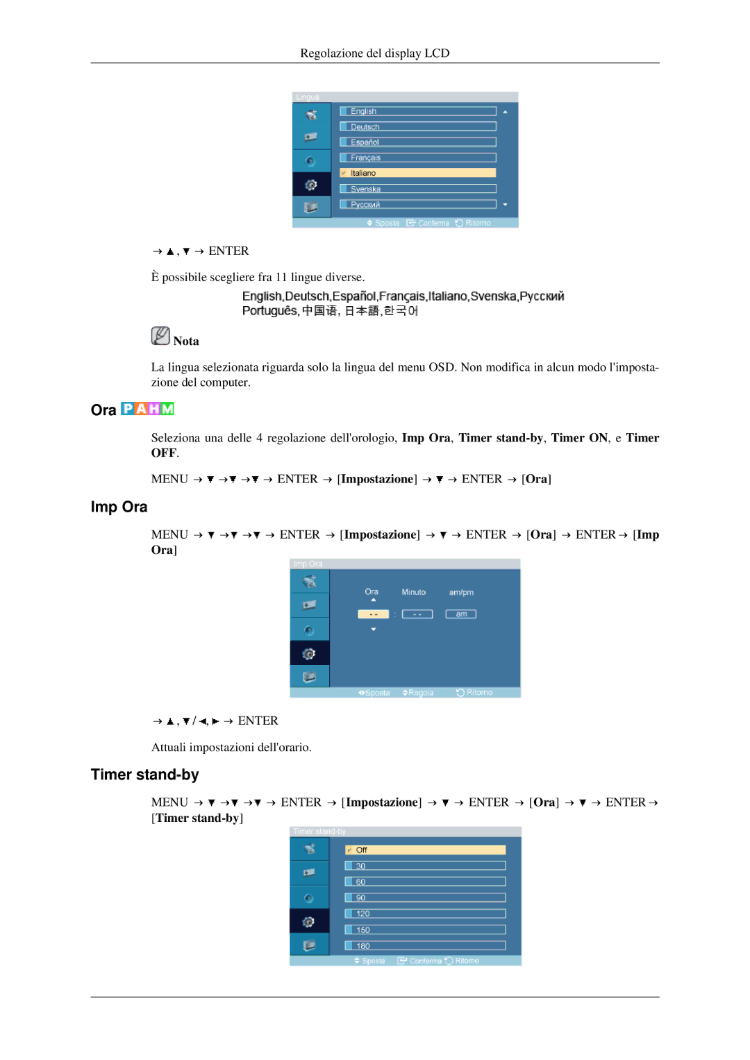 Samsung LH46TCTMBC/EN manual Imp Ora, Timer stand-by 