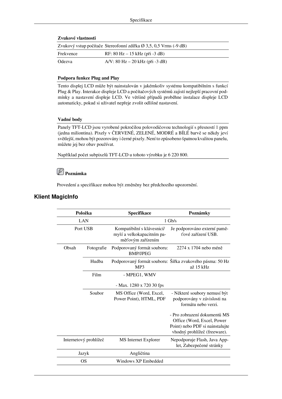 Samsung LH46TCTMBC/EN manual MS Office Word, Excel Některé soubory nemusí být 