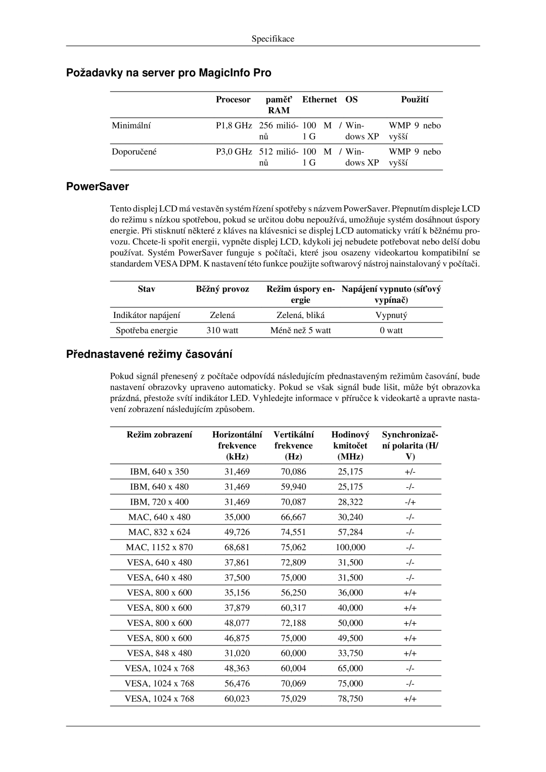 Samsung LH46TCTMBC/EN manual Požadavky na server pro MagicInfo Pro 