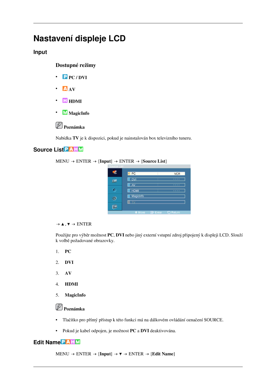 Samsung LH46TCTMBC/EN manual Input, Source List, Edit Name 