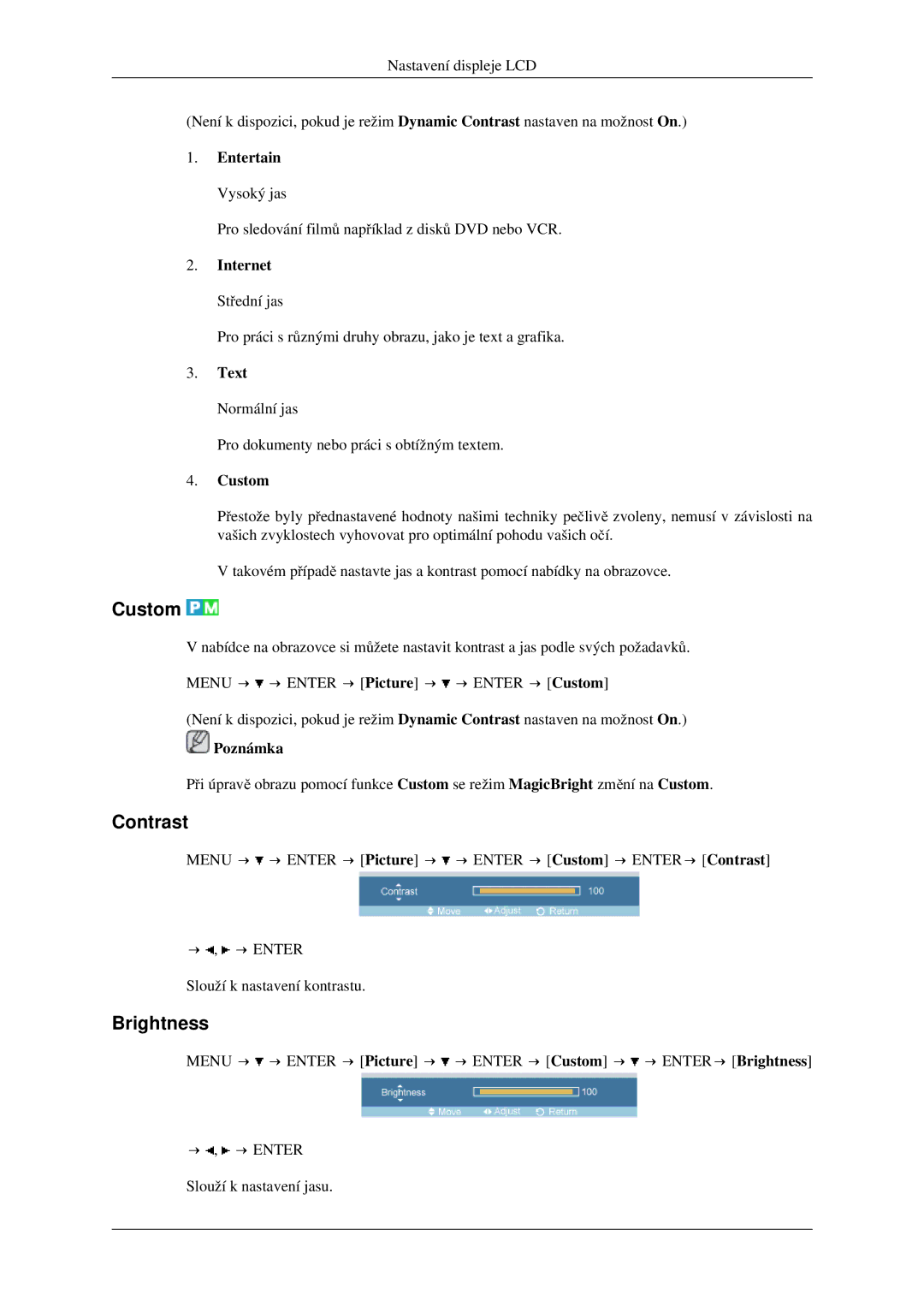 Samsung LH46TCTMBC/EN manual Custom, Contrast, Brightness 