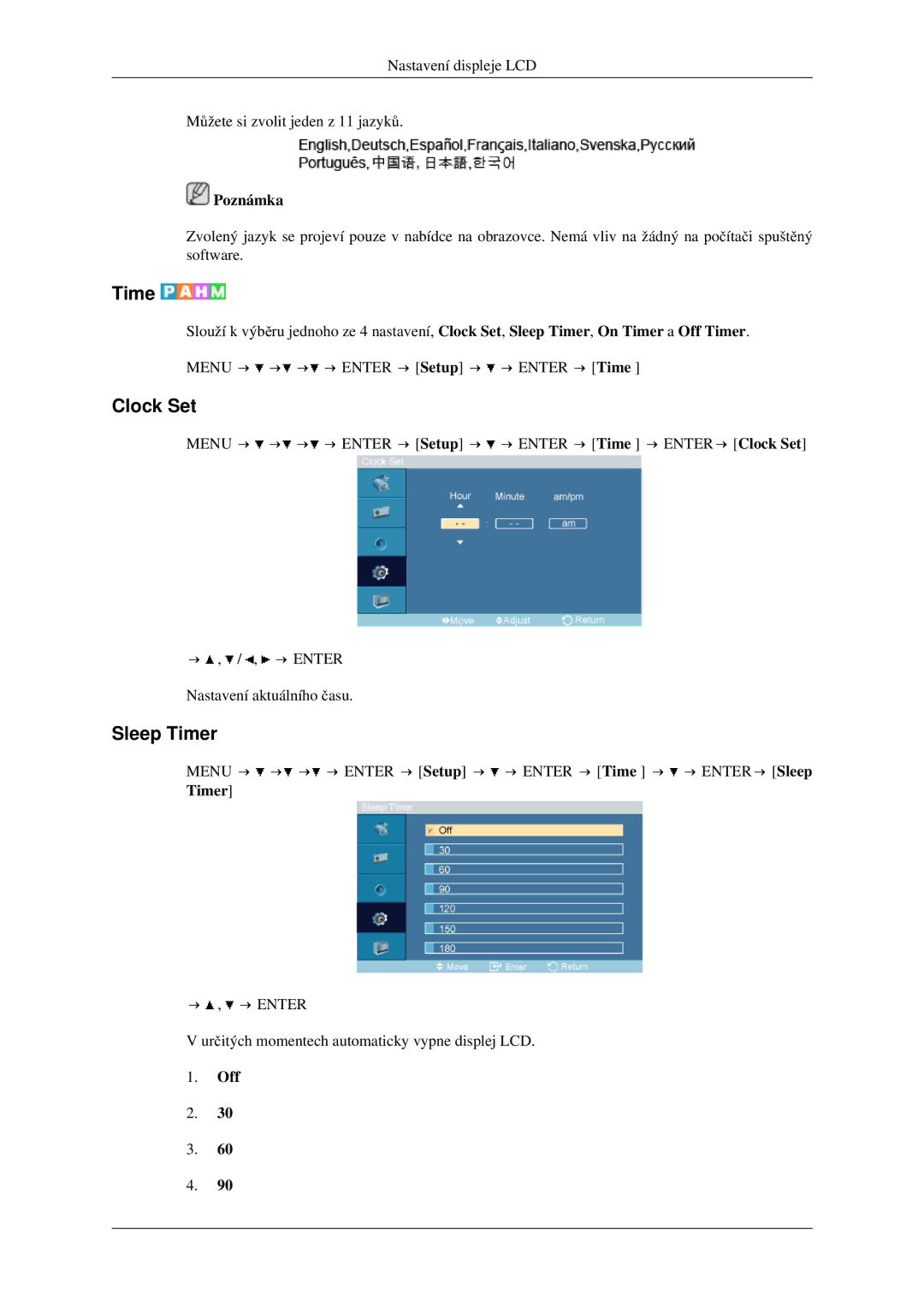 Samsung LH46TCTMBC/EN manual Clock Set, Sleep Timer 