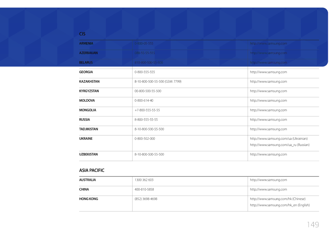 Samsung LH55UDCBLBB/EN, LH46UDCBLBB/EN manual 149, Cis 