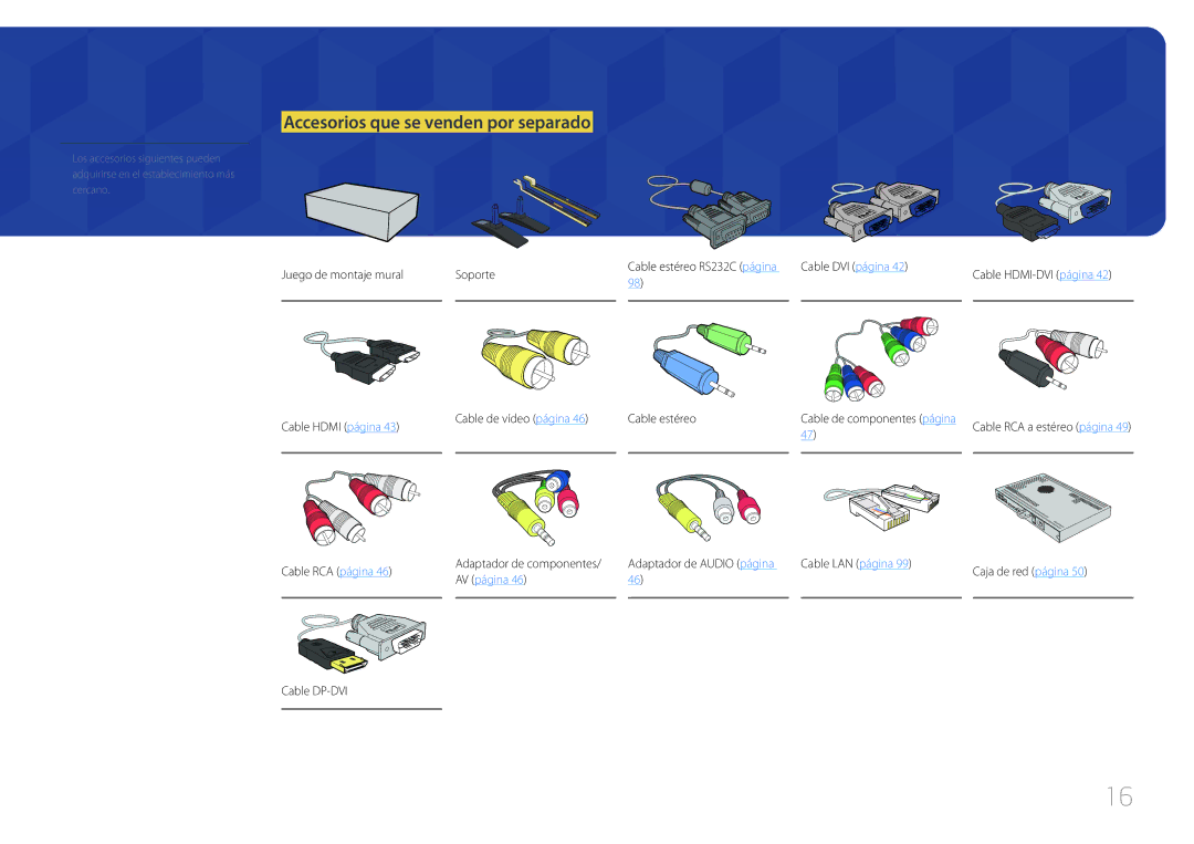 Samsung LH46UDCBLBB/EN, LH55UDCBLBB/EN manual Accesorios que se venden por separado 