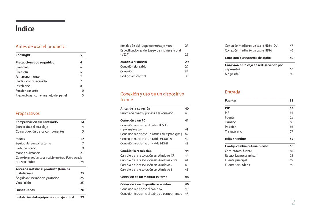 Samsung LH46UDCBLBB/EN, LH55UDCBLBB/EN manual Índice 