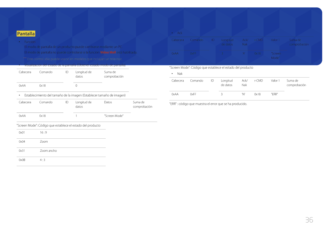 Samsung LH46UDCBLBB/EN, LH55UDCBLBB/EN manual Pantalla 