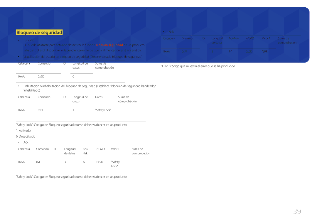 Samsung LH55UDCBLBB/EN, LH46UDCBLBB/EN manual Bloqueo de seguridad 