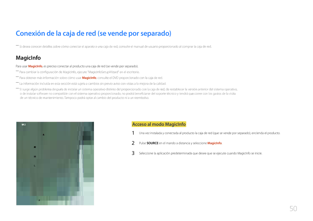 Samsung LH46UDCBLBB/EN, LH55UDCBLBB/EN manual Conexión de la caja de red se vende por separado, Acceso al modo MagicInfo 