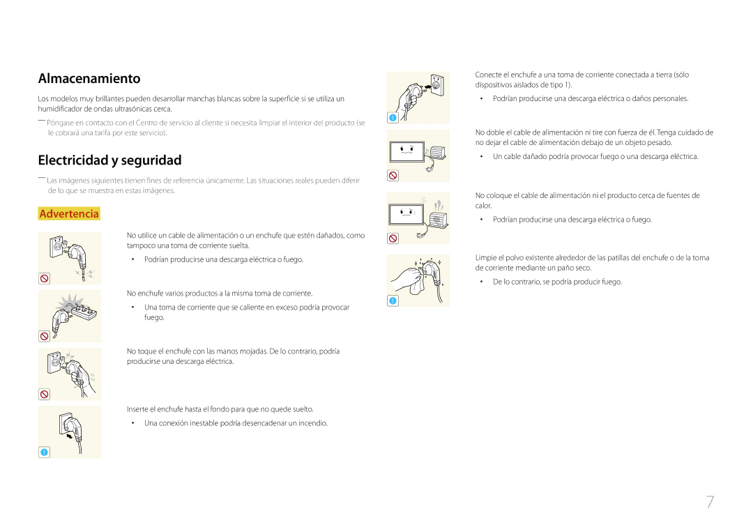 Samsung LH55UDCBLBB/EN, LH46UDCBLBB/EN manual Almacenamiento, Electricidad y seguridad 