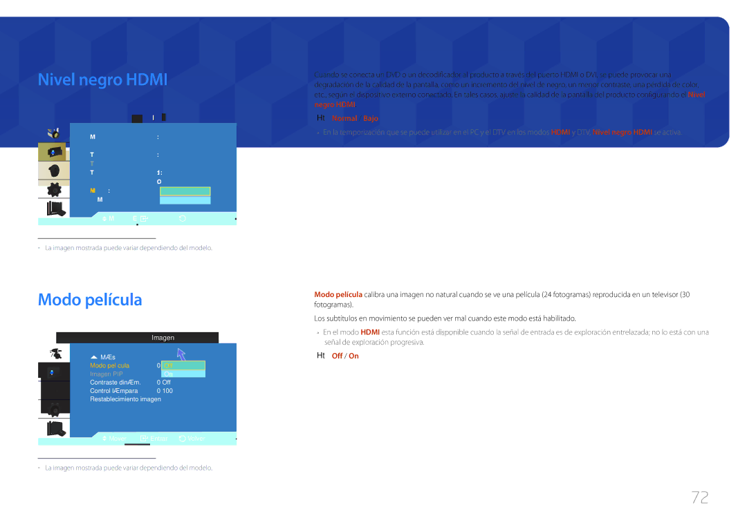 Samsung LH46UDCBLBB/EN, LH55UDCBLBB/EN manual Nivel negro Hdmi, Modo película 