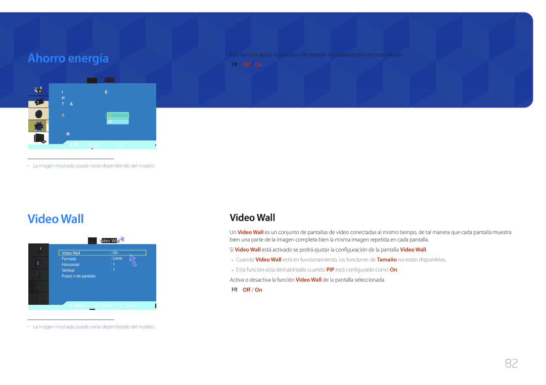 Samsung LH46UDCBLBB/EN, LH55UDCBLBB/EN manual Ahorro energía, Video Wall 
