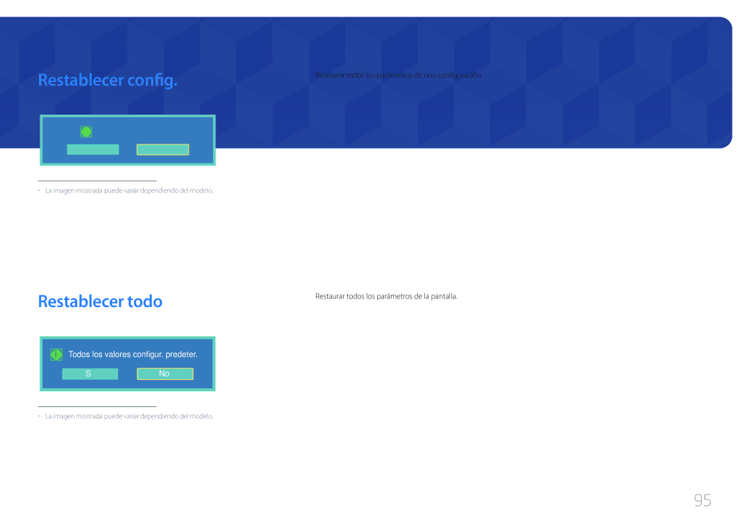 Samsung LH55UDCBLBB/EN, LH46UDCBLBB/EN manual Restablecer config, Restablecer todo 