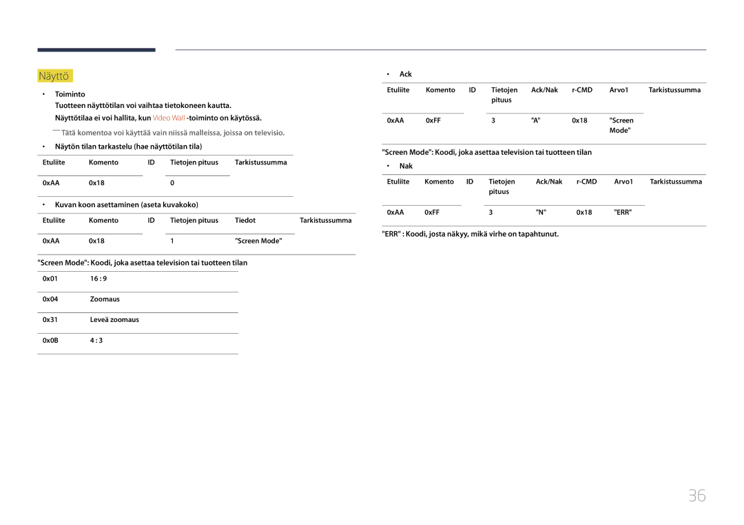 Samsung LH46UDCBLBB/EN, LH55UDCBLBB/EN manual Näyttö, Toiminto 