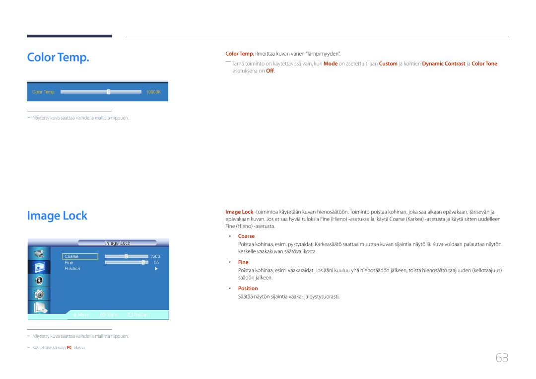 Samsung LH55UDCBLBB/EN, LH46UDCBLBB/EN manual Color Temp, Image Lock, Coarse, Fine, Position 