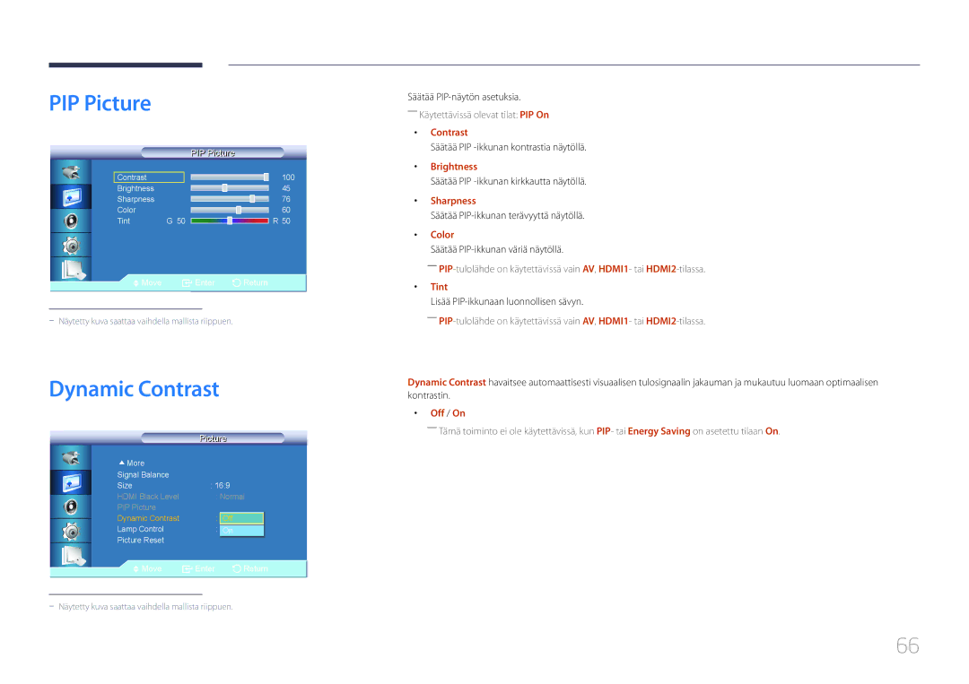 Samsung LH46UDCBLBB/EN, LH55UDCBLBB/EN manual PIP Picture, Dynamic Contrast 