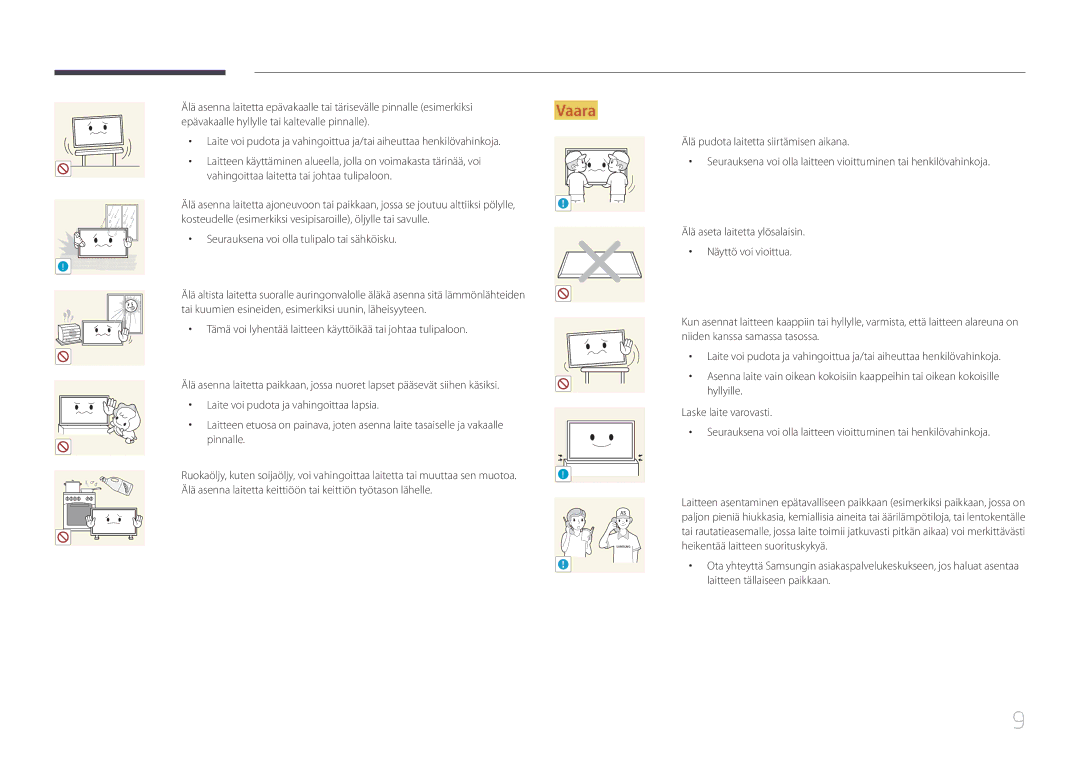 Samsung LH55UDCBLBB/EN, LH46UDCBLBB/EN manual Laite voi pudota ja vahingoittaa lapsia 