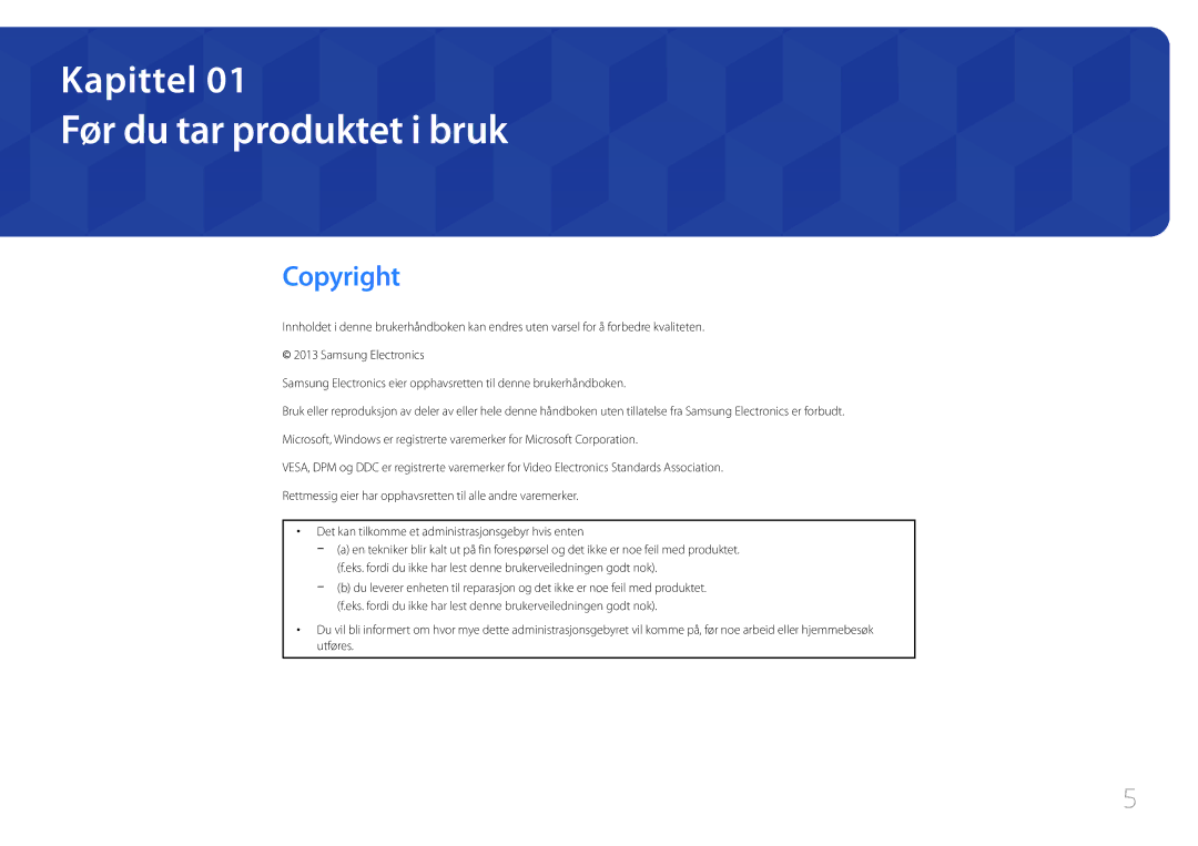 Samsung LH55UDCBLBB/EN, LH46UDCBLBB/EN manual Før du tar produktet i bruk, Copyright 