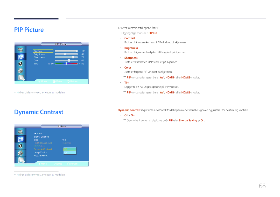 Samsung LH46UDCBLBB/EN, LH55UDCBLBB/EN manual PIP Picture, Dynamic Contrast 