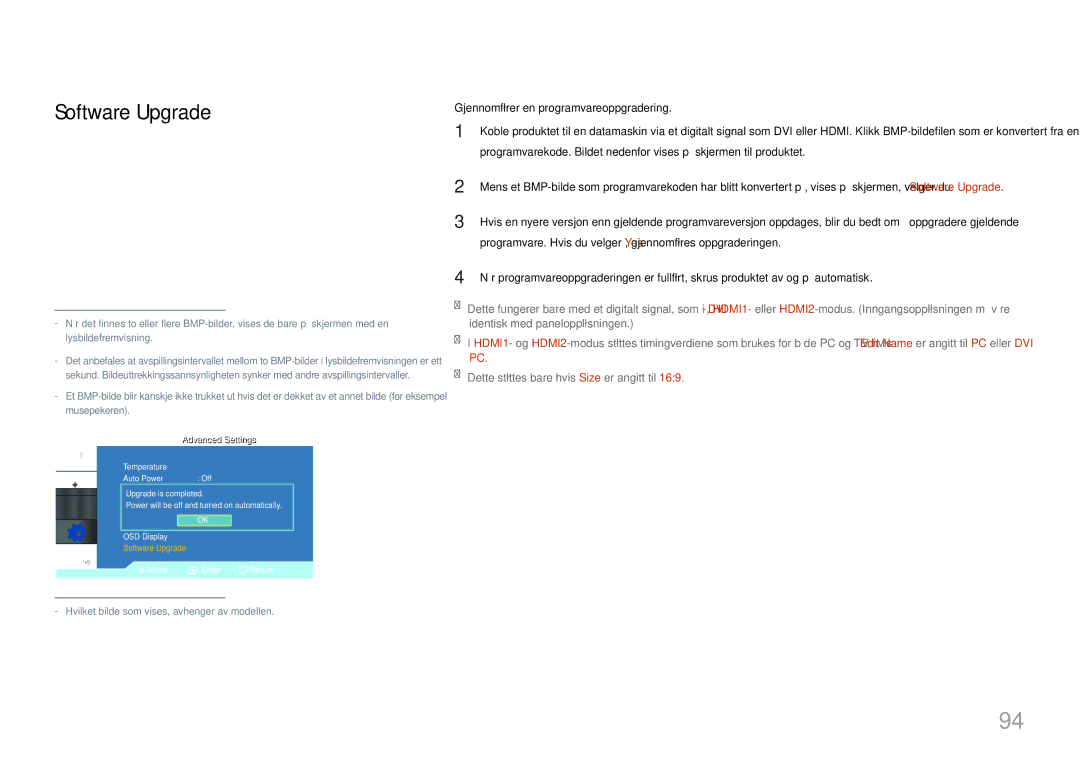 Samsung LH46UDCBLBB/EN, LH55UDCBLBB/EN manual Software Upgrade, Gjennomfører en programvareoppgradering 