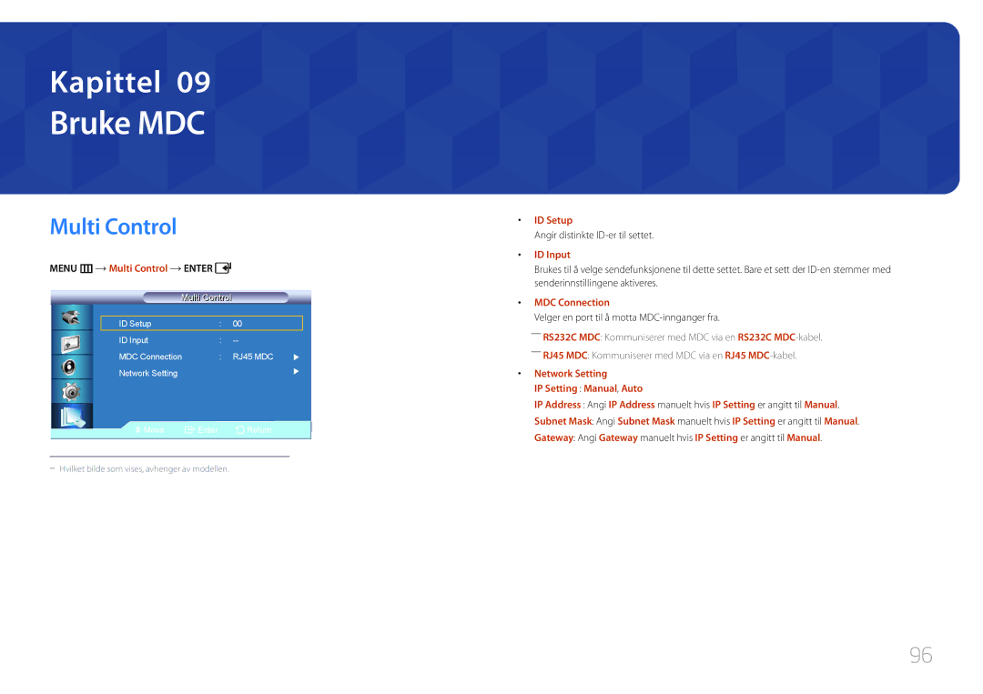 Samsung LH46UDCBLBB/EN, LH55UDCBLBB/EN manual Menu m Multi Control Enter, ID Setup, ID Input, MDC Connection 