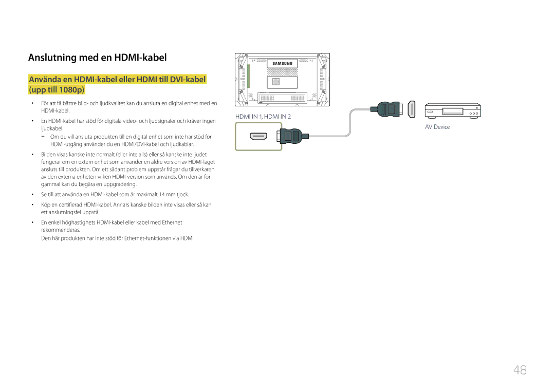 Samsung LH46UDCBLBB/EN, LH55UDCBLBB/EN manual Hdmi in 1, Hdmi, Ljudkabel 