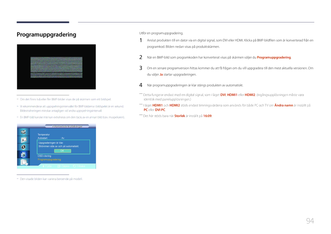 Samsung LH46UDCBLBB/EN Programuppgradering, Utför en programuppgradering, Programkod. Bilden nedan visas på produktskärmen 